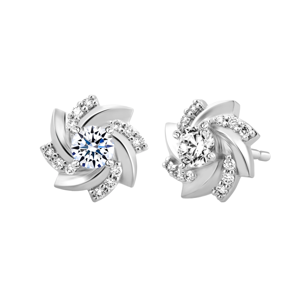 Hoa tai kim cương viên vàng 14K Zinia GIA 2C