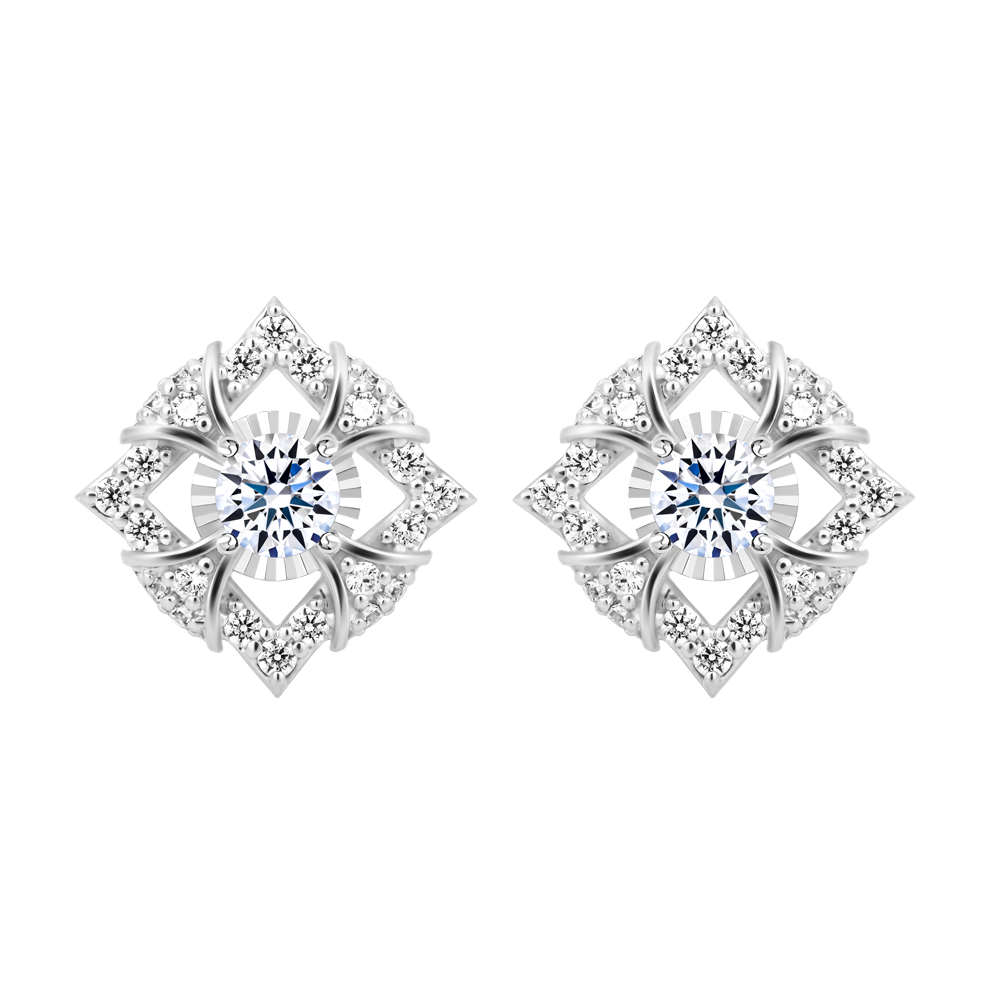 Hoa tai kim cương 8 Hearts & Arrows vàng 14K Elegant H&A 2C GVER0110305