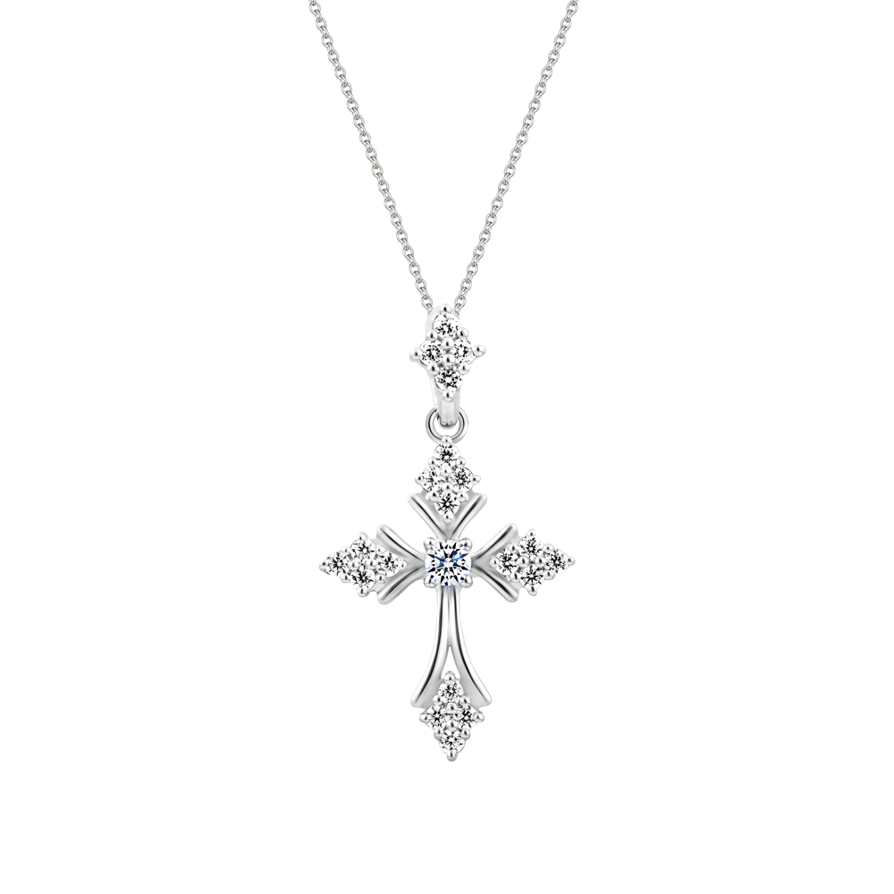 Mặt đính đá CZ vàng 14K Flashing Cross 5p