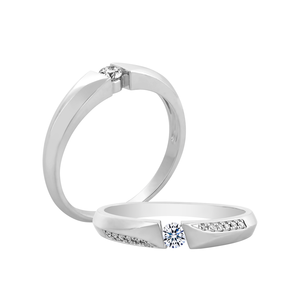 Nhẫn cưới nữ kim cương viên vàng 14K Side by Side RD1C F