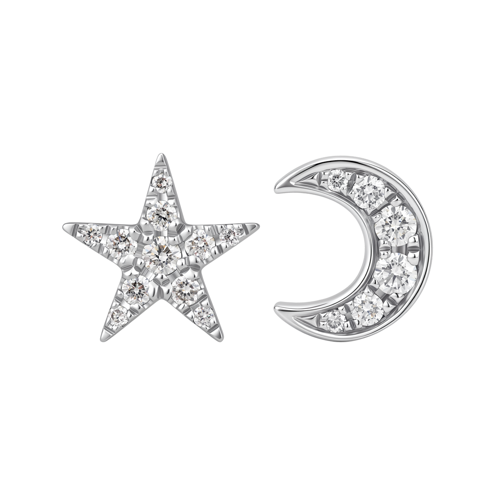 Hoa tai kim cương viên vàng 14K Moon & Star TD