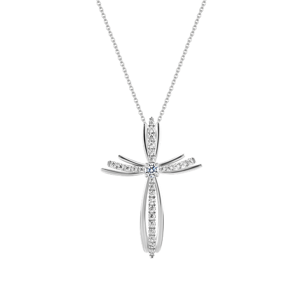 Mặt kim cương vàng 14K Flaming Cross 5p
