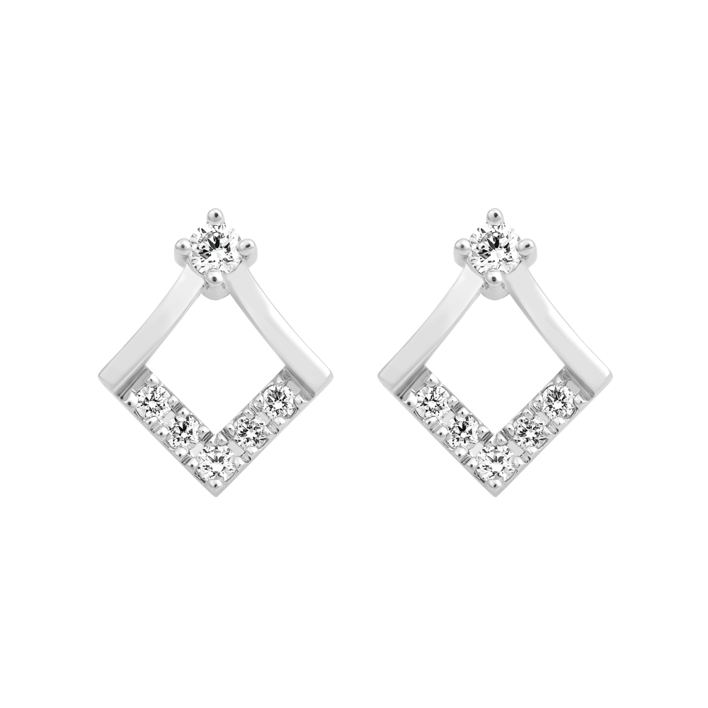 Hoa tai kim cương viên vàng 14K Graining