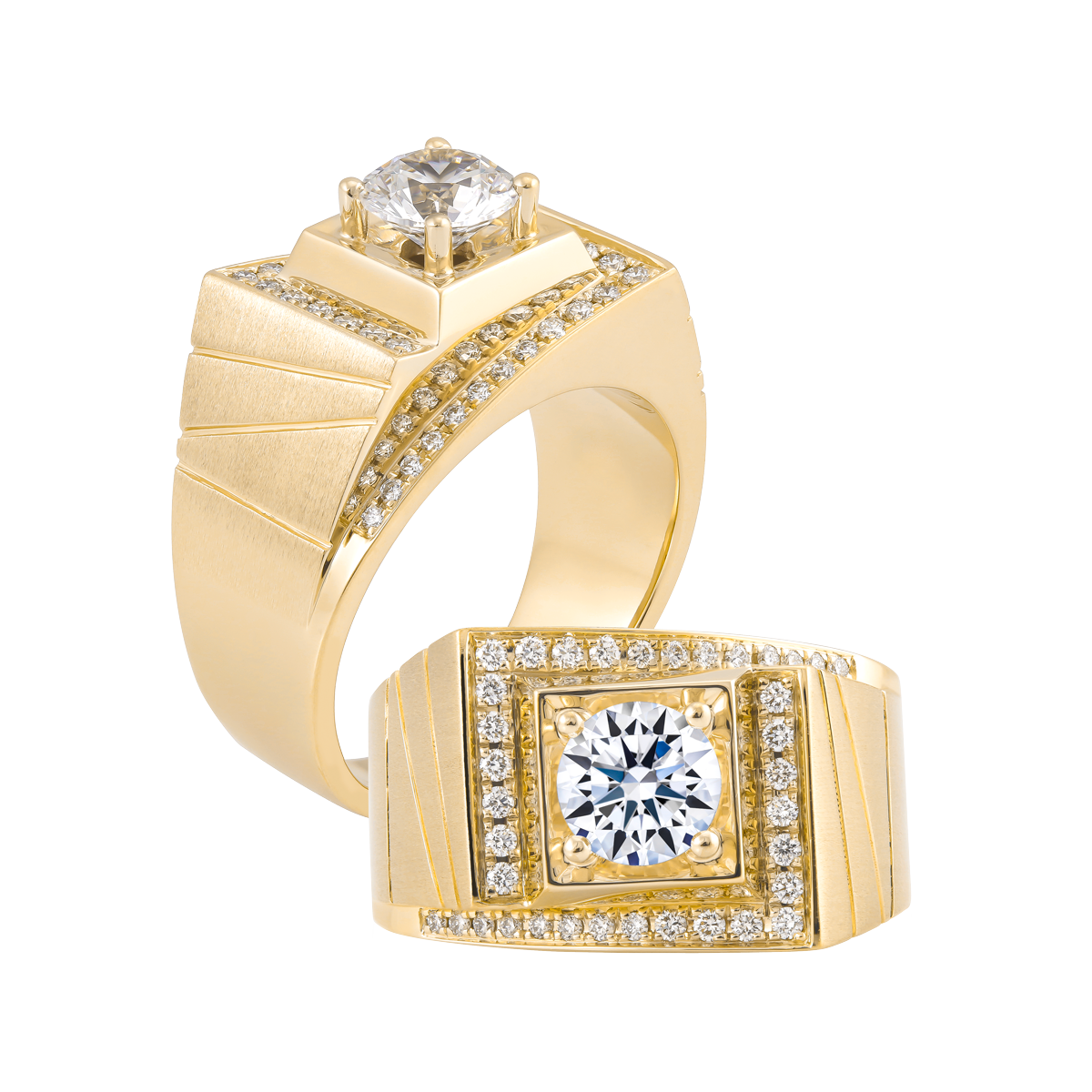 Nhẫn nam kim cương tấm vàng 14K R8 2CT Y