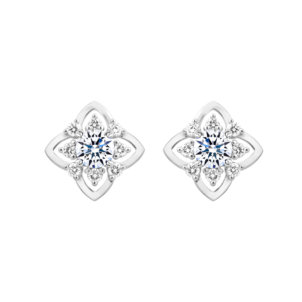 Hoa tai kim cương 8 Hearts & Arrows vàng 14K Nelly H&A 2C