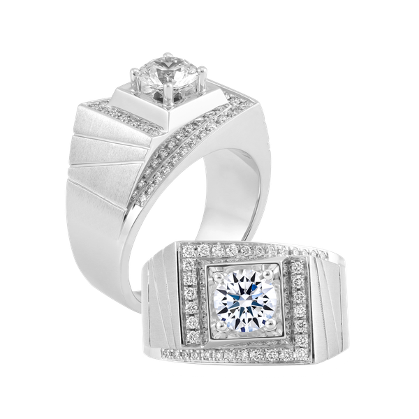 Nhẫn nam kim cương tấm vàng 14K R8 1CT W