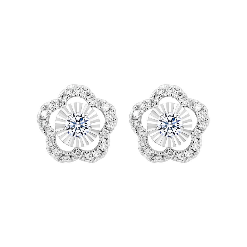 Hoa tai kim cương 8 Hearts & Arrows vàng 14K Blooming V2 H&A 2C