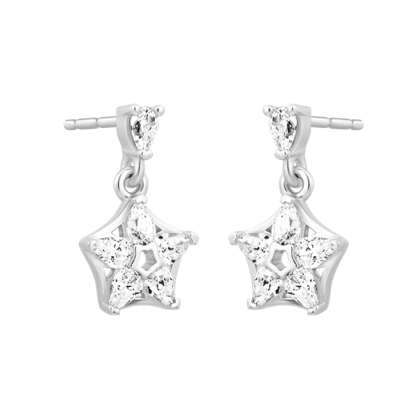 Hoa tai đính đá CZ vàng 14K Starfall