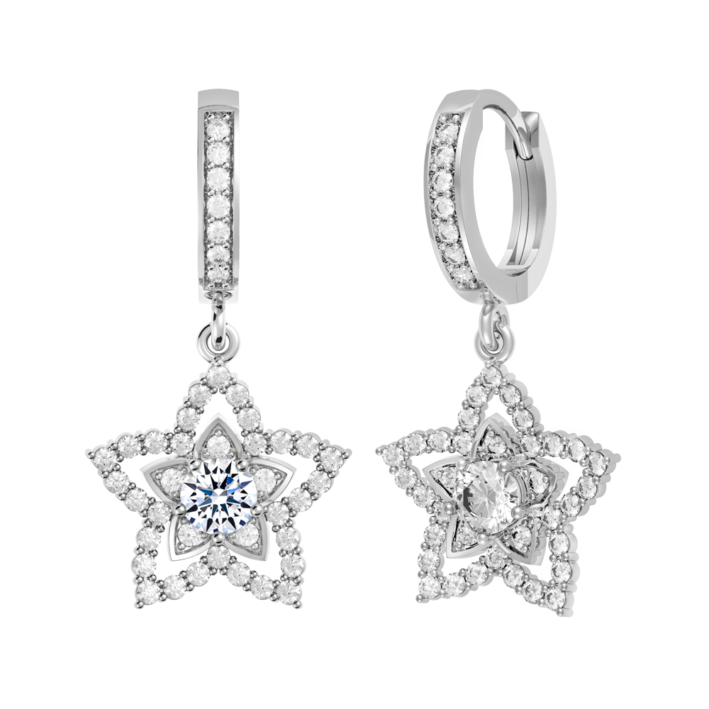 Hoa tai đính đá CZ vàng 10K Peacing 2C WS