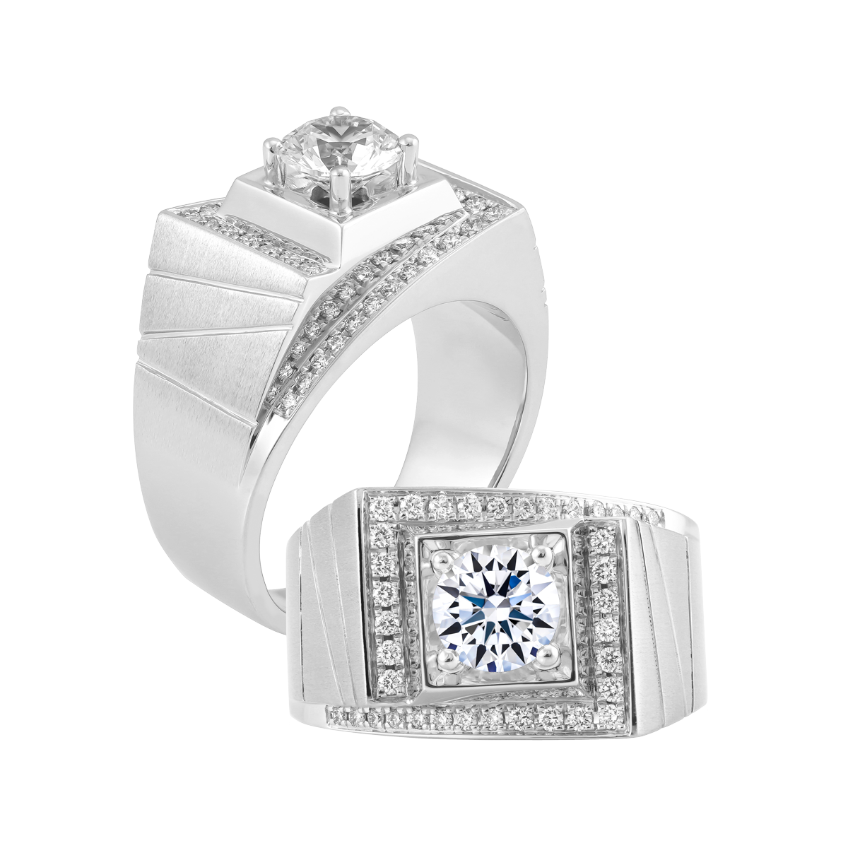 Nhẫn nam kim cương tấm vàng 14K R8 1CT W