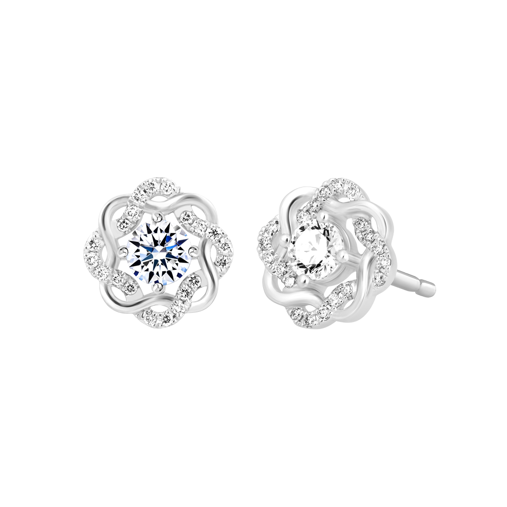 Hoa tai kim cương tấm vàng 14K Chumming 2C