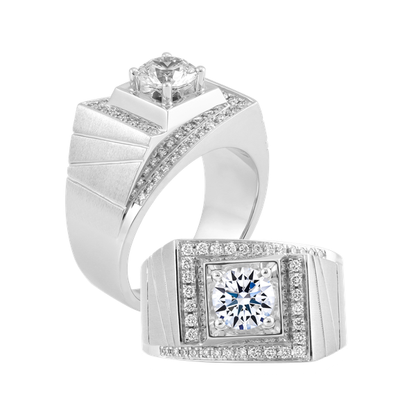 Nhẫn nam kim cương tấm vàng 14K R8 5C W