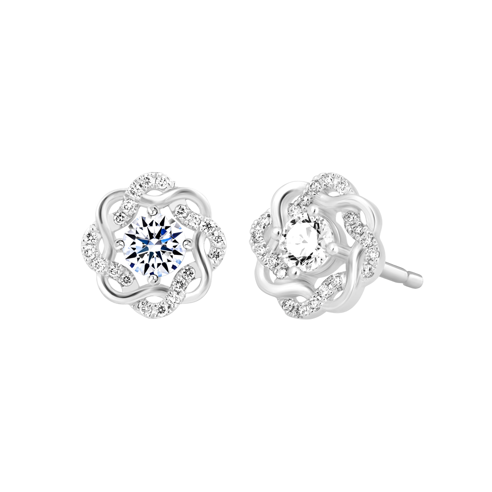 Hoa tai kim cương tấm vàng 14K Chumming 2C