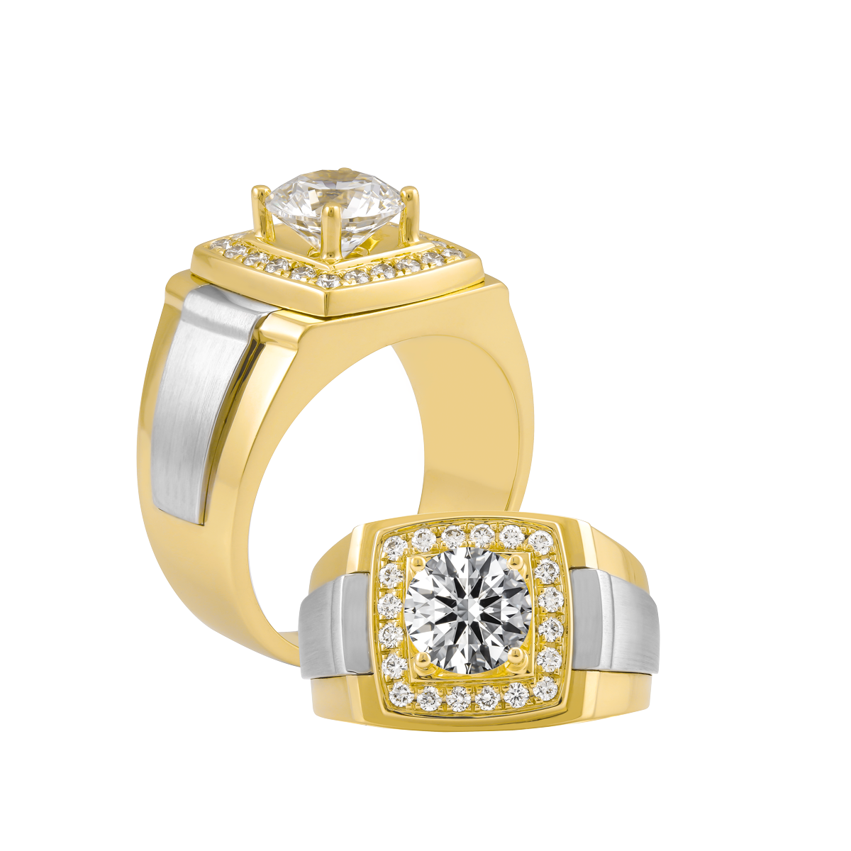 Nhẫn nam kim cương tấm vàng 14K Q7 2CT YW