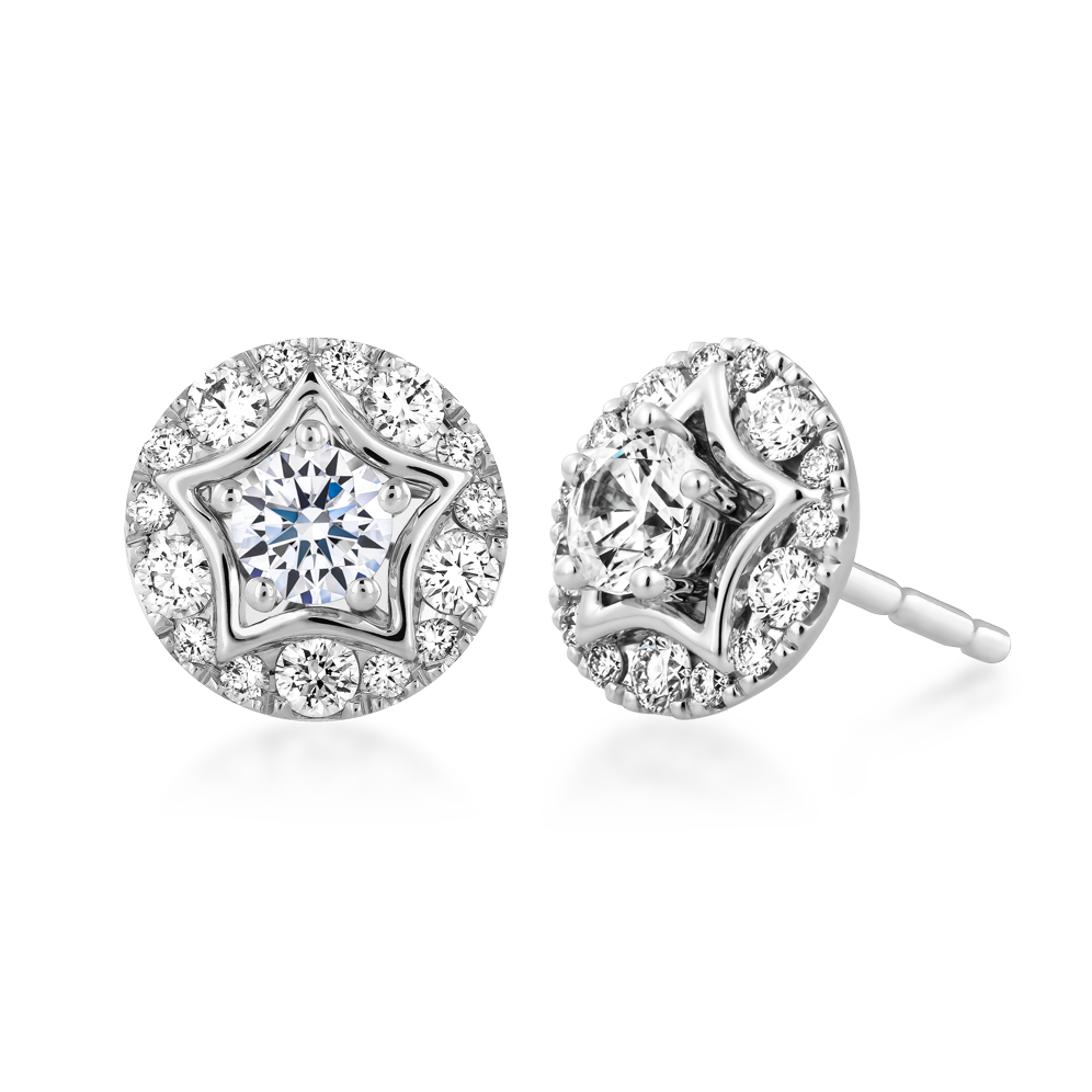 Hoa tai kim cương viên vàng 14K Ryshia GIA 3C