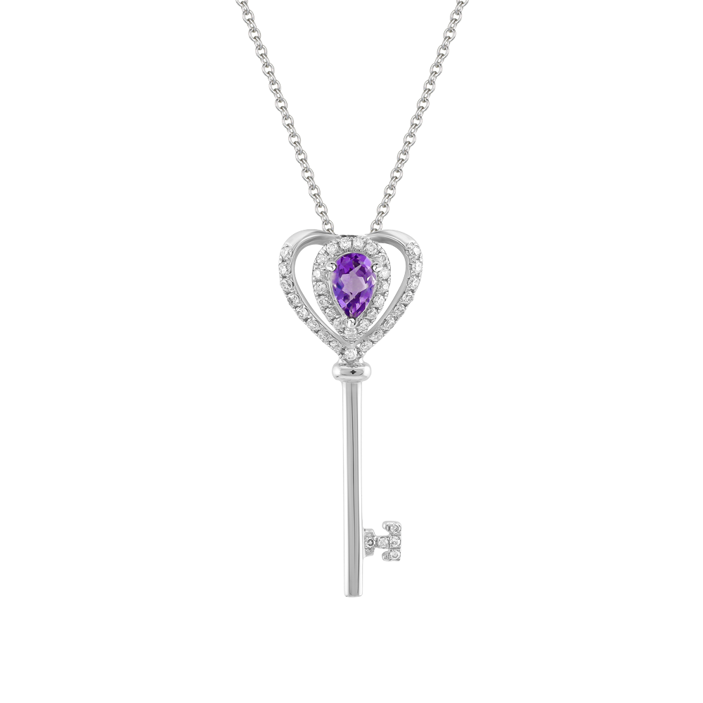 Mặt đính đá màu Amethyst vàng 10K Heart Key N S.AME