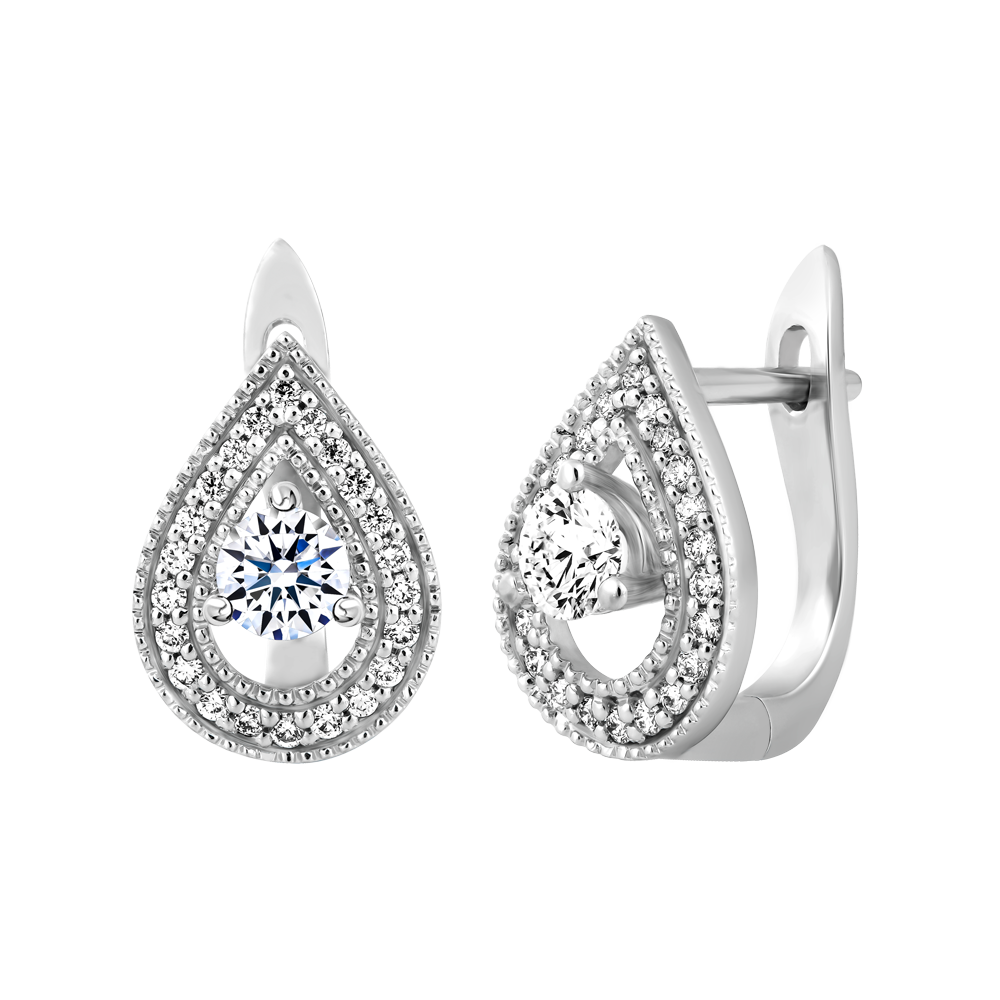 Hoa tai kim cương viên vàng 14K Flori GIA 3C