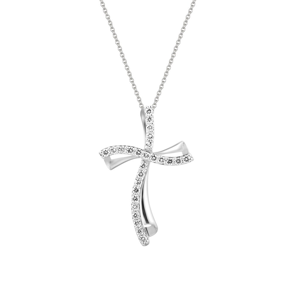 Mặt đính đá CZ vàng 14K Shading Cross