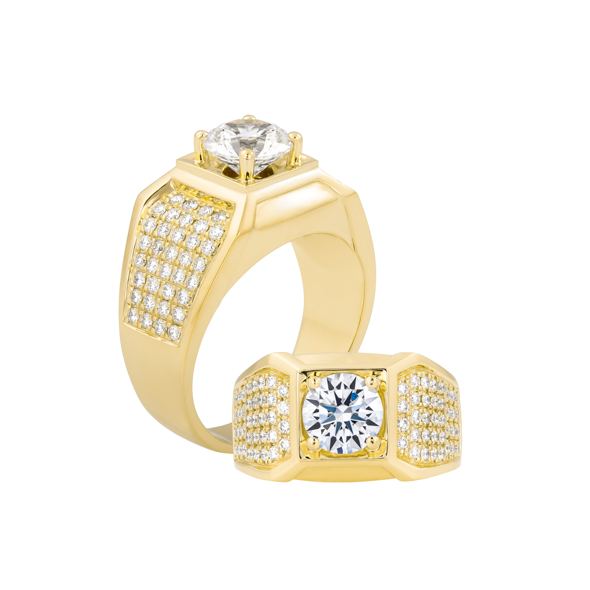 Nhẫn nam kim cương tấm vàng 14K A8 N 2CT Y