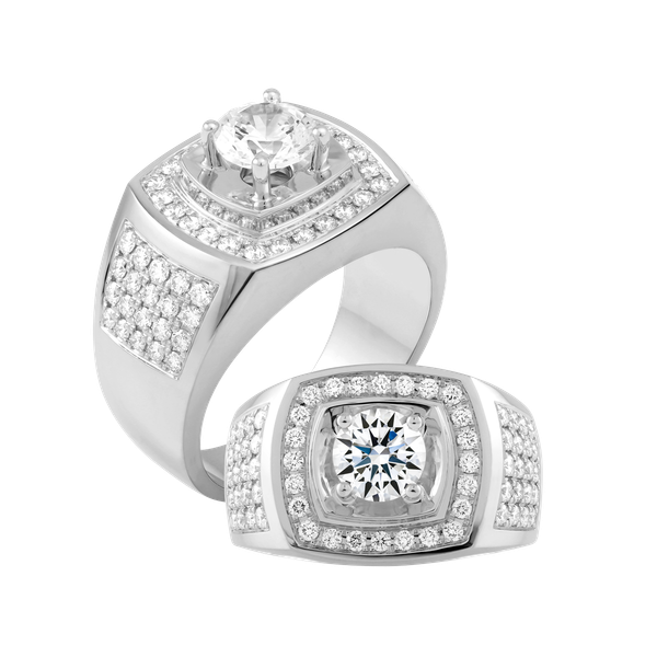 Nhẫn nam kim cương tấm vàng 14K Rollsing 2CT W