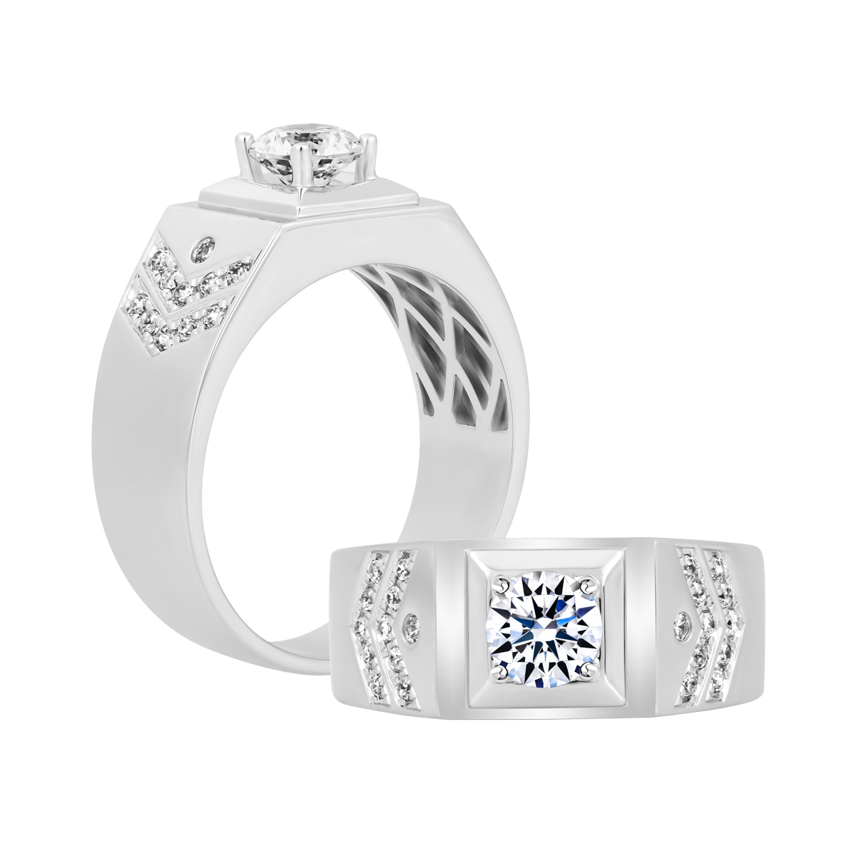 Nhẫn nam kim cương tấm vàng 14K Exelero 5C W