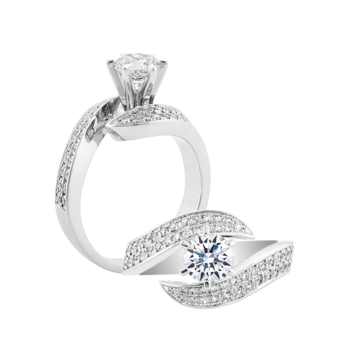 Nhẫn nữ kim cương tấm vàng 14K Aumento N2 1CT