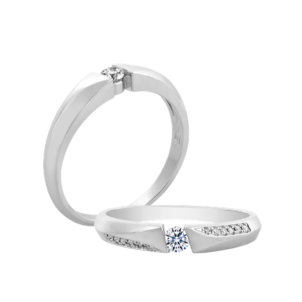 Nhẫn cưới nữ kim cương viên vàng 14K Side by Side RD2C F