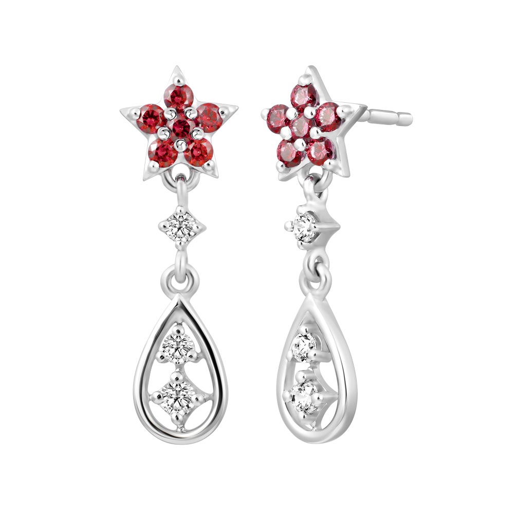 Hoa tai đính đá CZ vàng 14K Sheeny RED