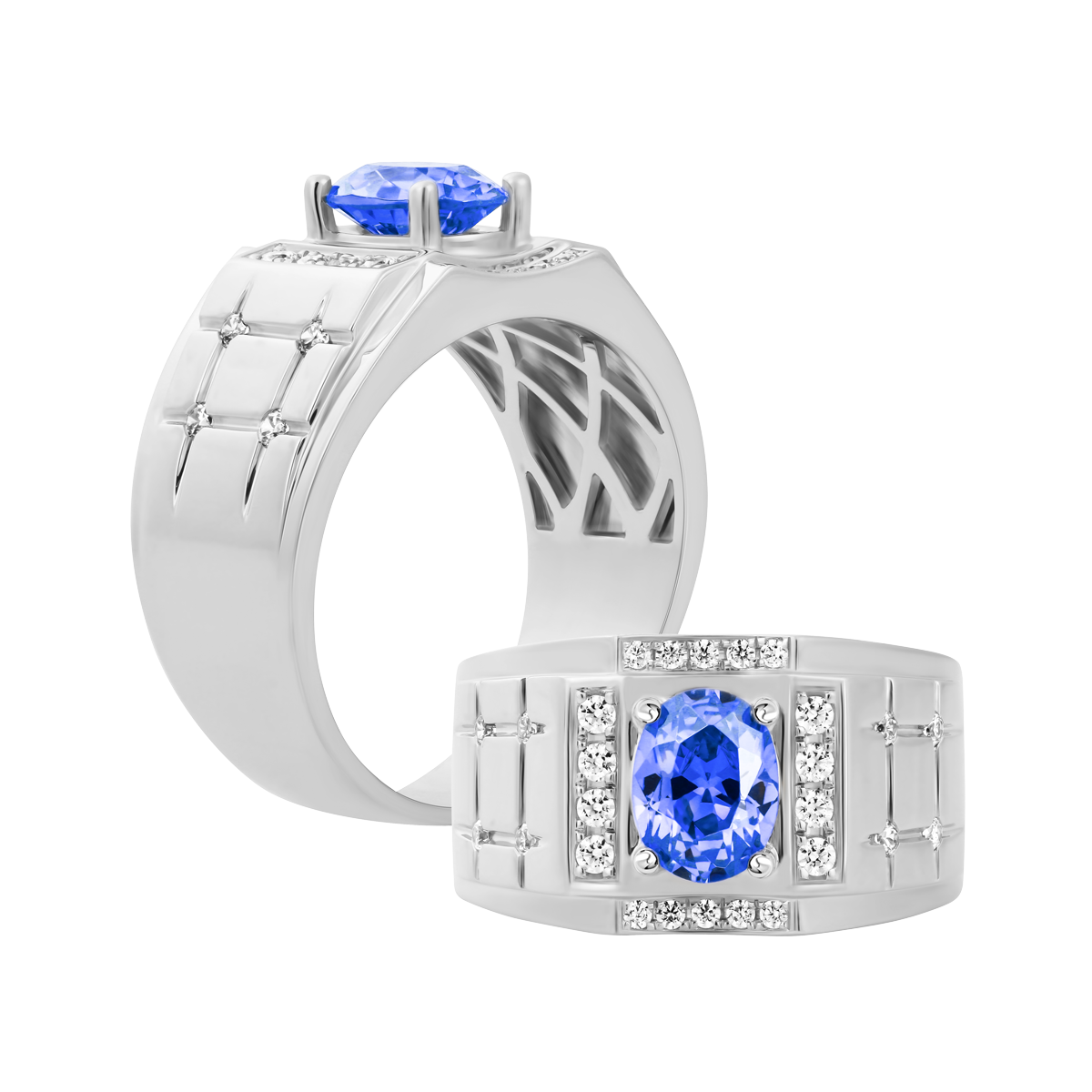 Nhẫn nam đính đá màu Sapphire vàng 14K Mathew S.SAP W