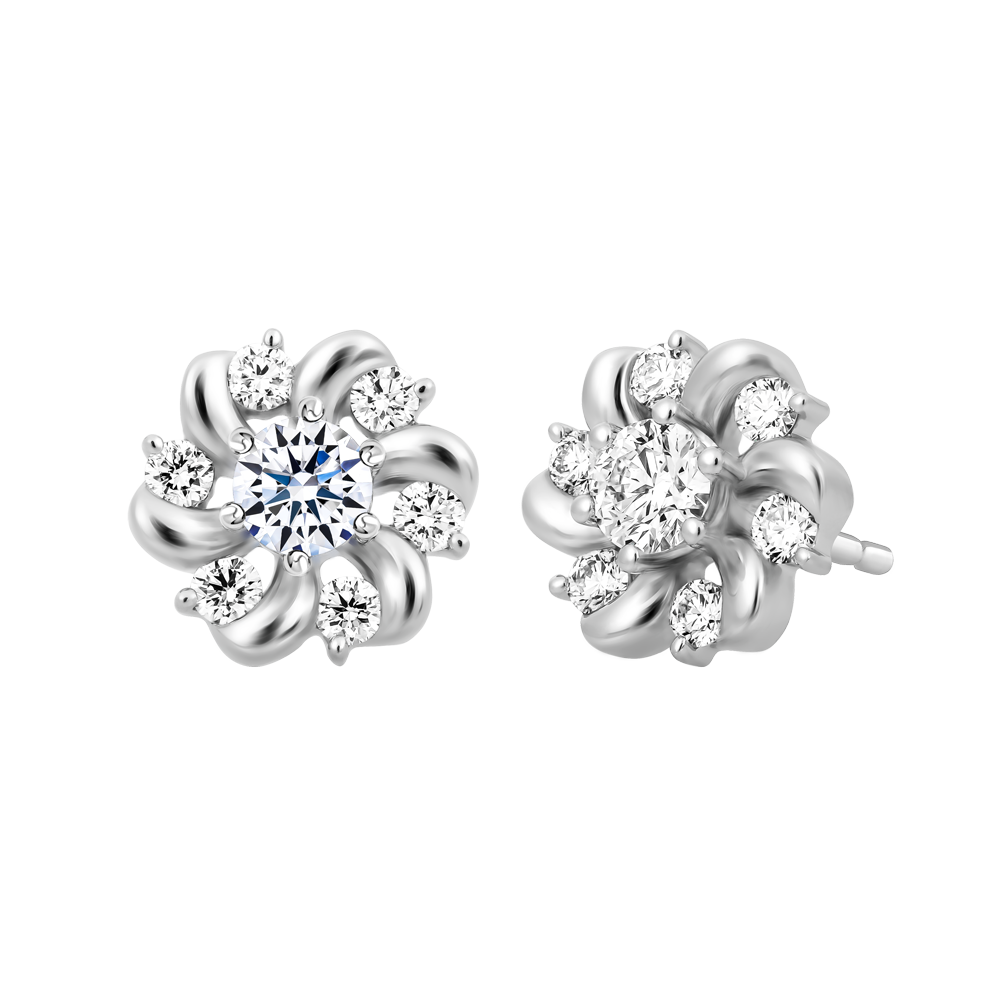 Hoa tai kim cương 8 Hearts & Arrows vàng 14K Miki H&A 2C