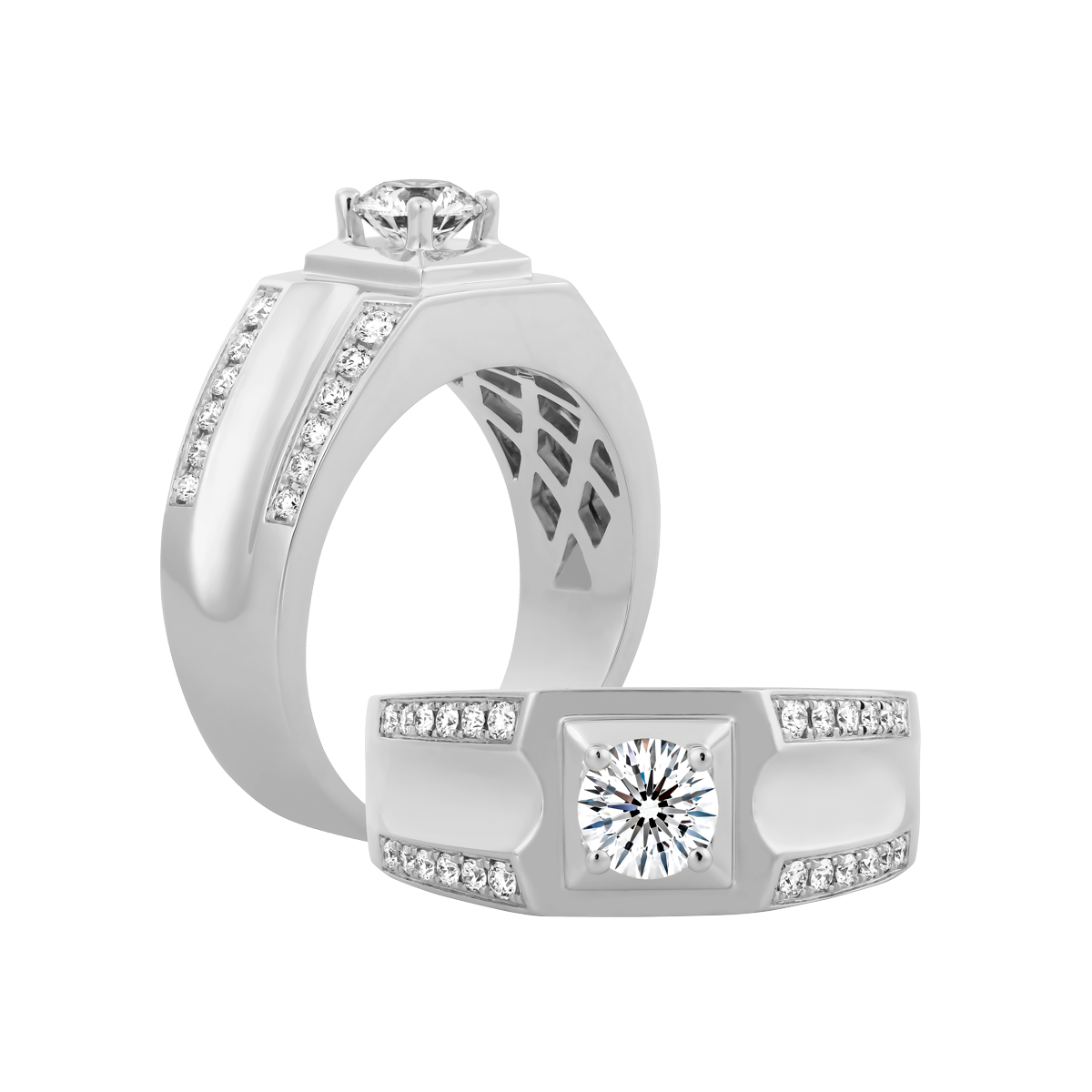 Ổ nhẫn nam kim cương tấm vàng 14K Martines 5C W