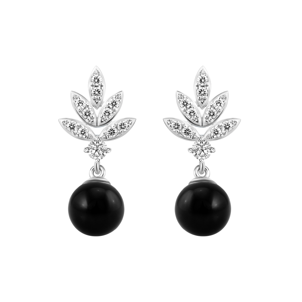 Hoa tai đính đá Onyx vàng 10K Tasteful N Ony