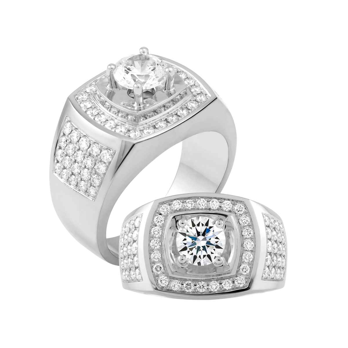 Nhẫn nam kim cương tấm vàng 14K Rollsing 1.5CT W