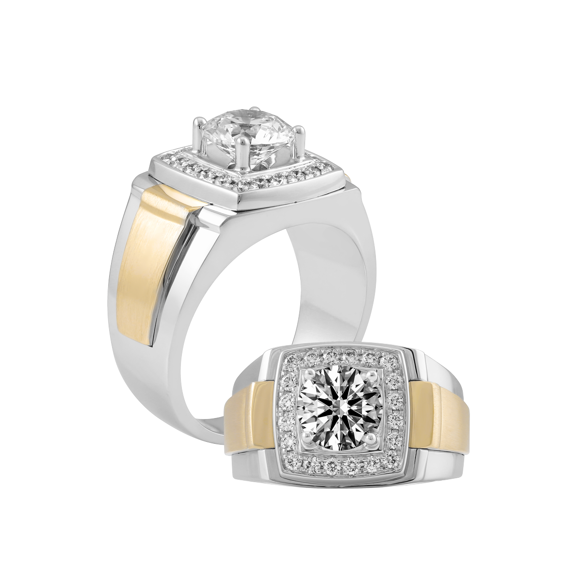 Nhẫn nam kim cương tấm vàng 14K Q7 2CT WY