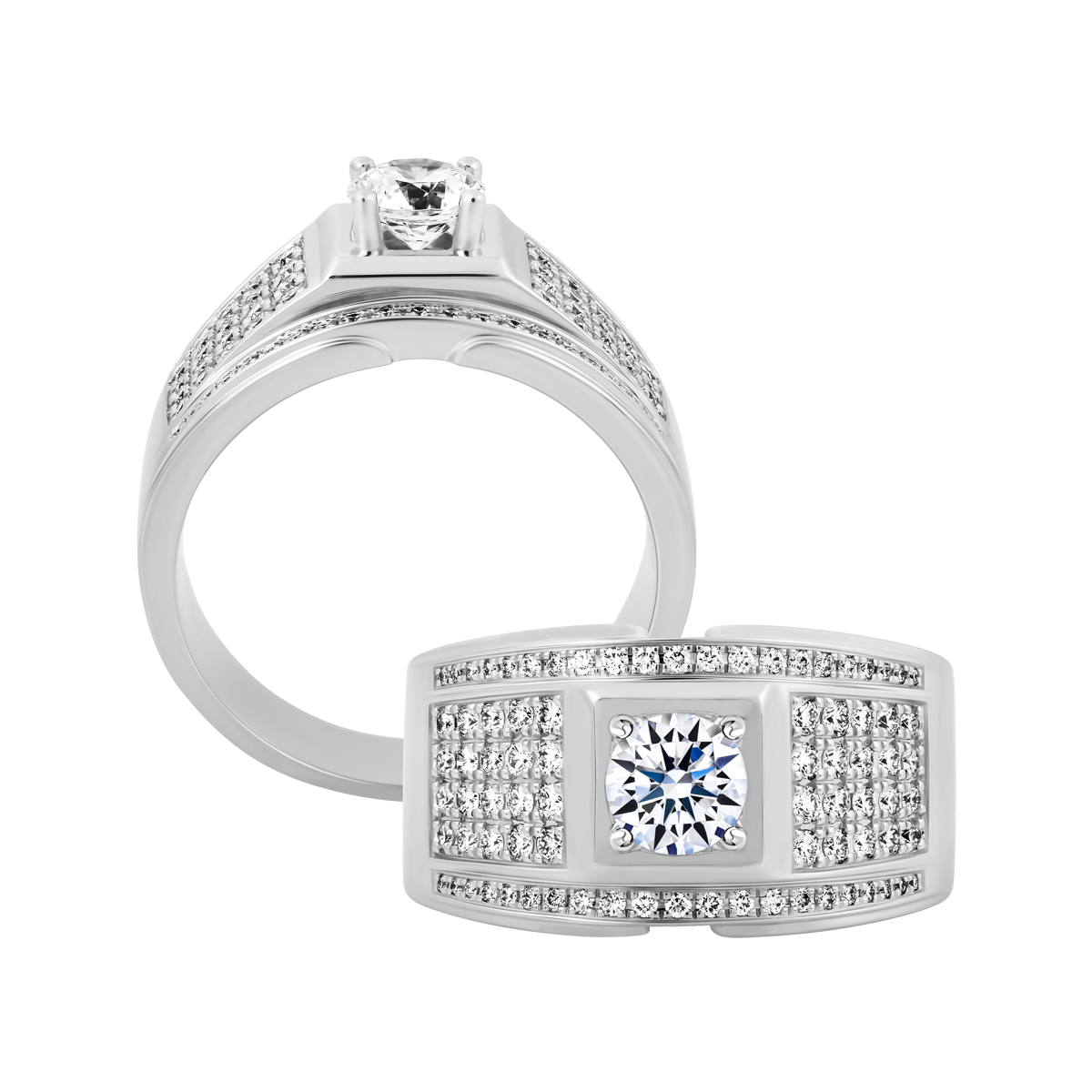 Nhẫn nam kim cương tấm vàng 14K Dynamic 5C W