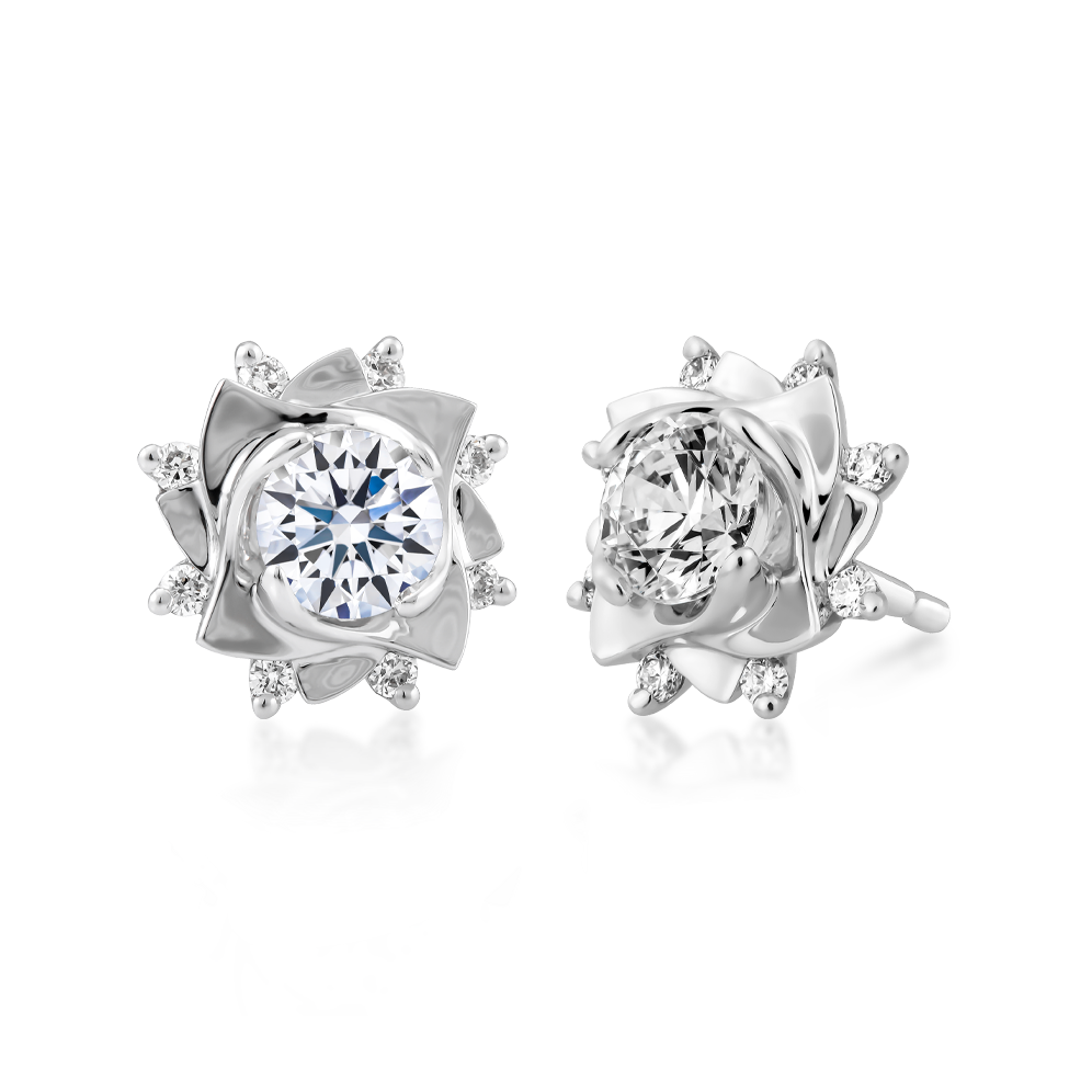 Hoa tai kim cương tấm vàng 14K Jasmine S 2C