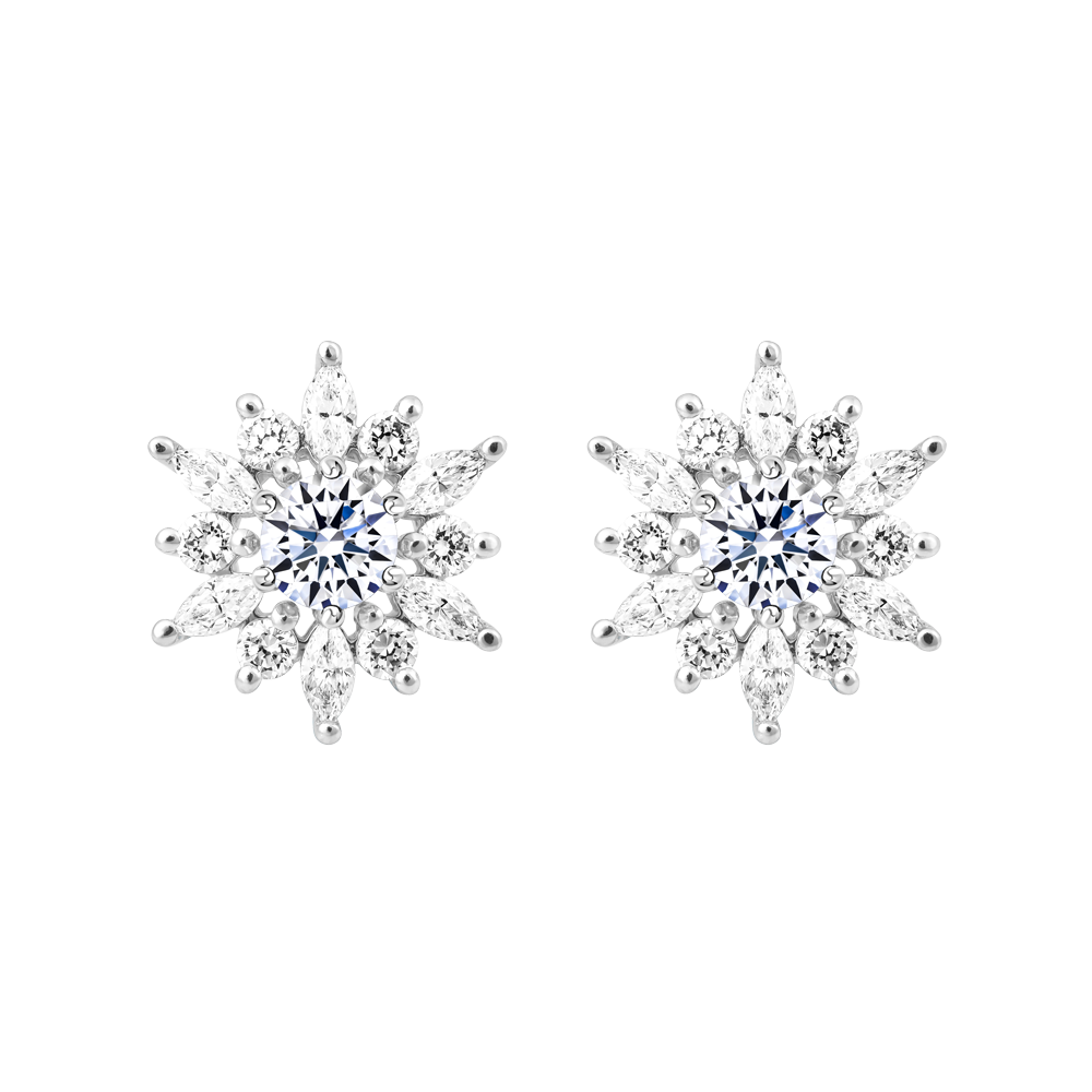 Hoa tai đính đá CZ vàng 18K Bloomy S