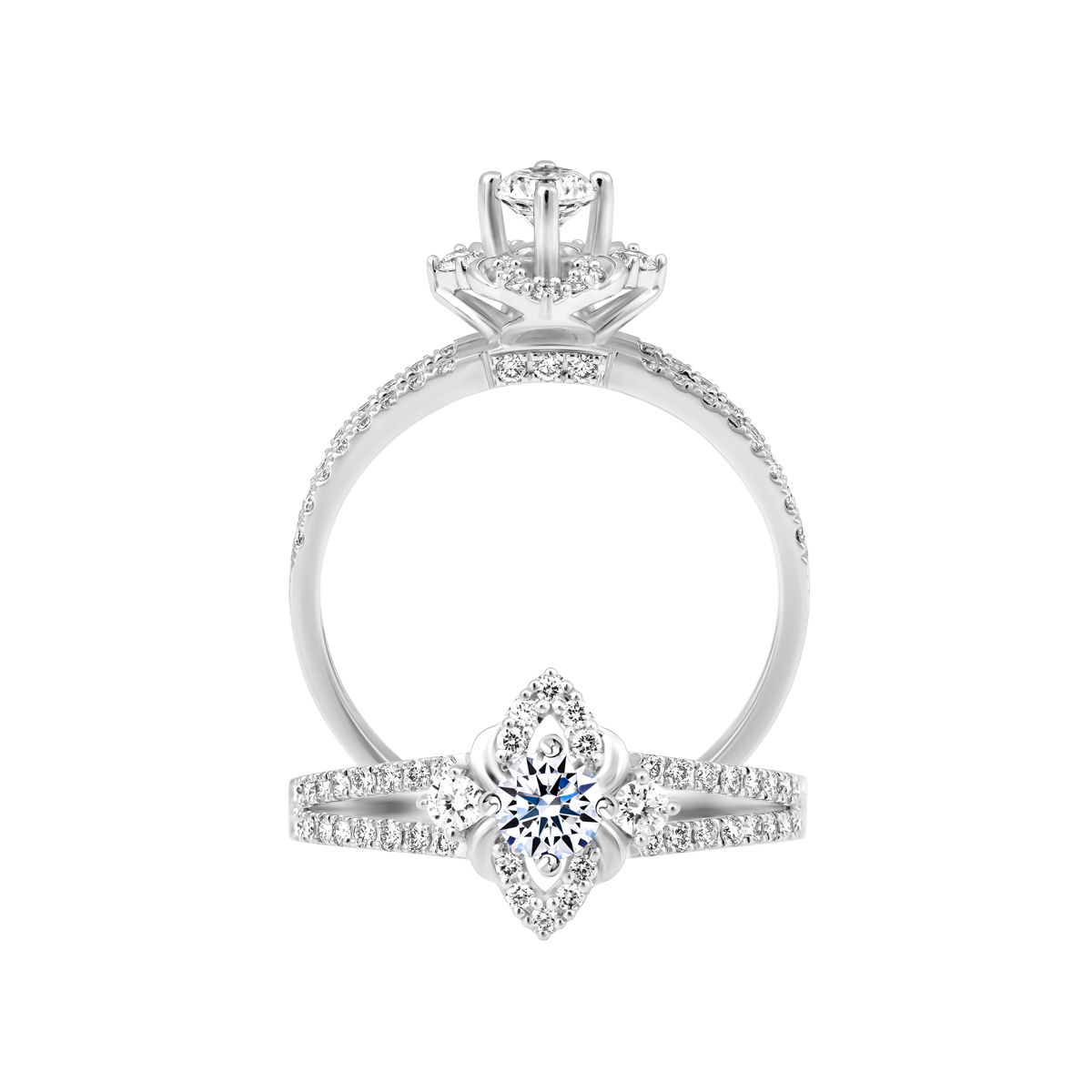 Nhẫn nữ kim cương 8 Hearts & Arrows vàng 14K Glister H&A 2C