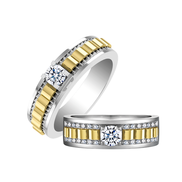Nhẫn cưới nam đính đá CZ vàng 14K Yakin 3C M