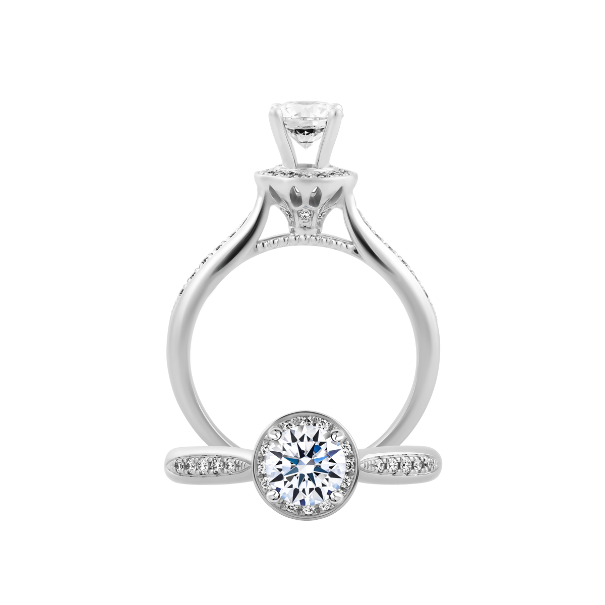 Nhẫn nữ kim cương 8 Hearts & Arrows vàng 14K Full of life H&A 3C