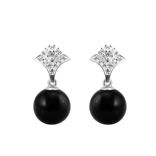 Hoa tai đính đá Onyx vàng 10K Luxus N Ony