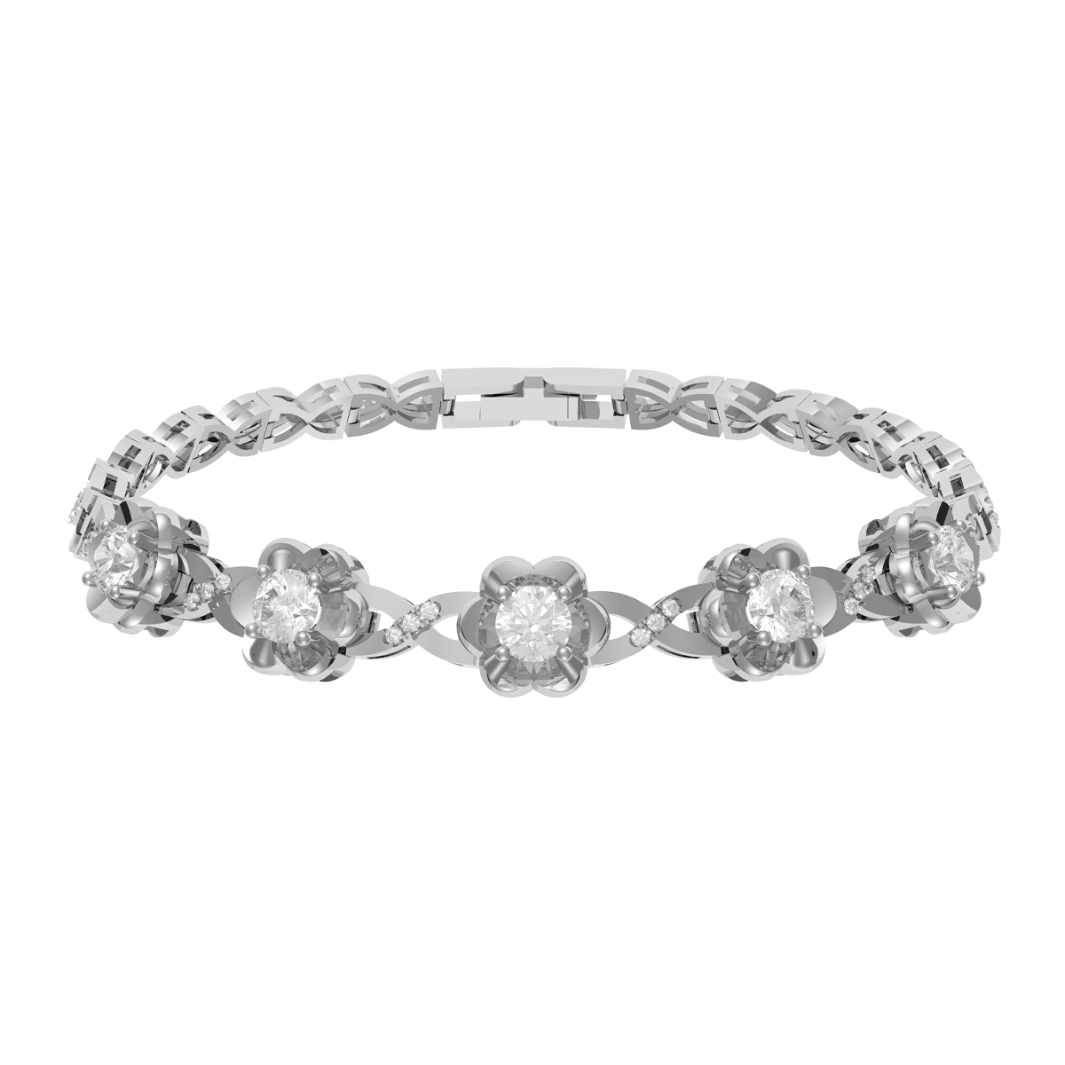 Lắc đính đá CZ vàng 10K Flowers 2C