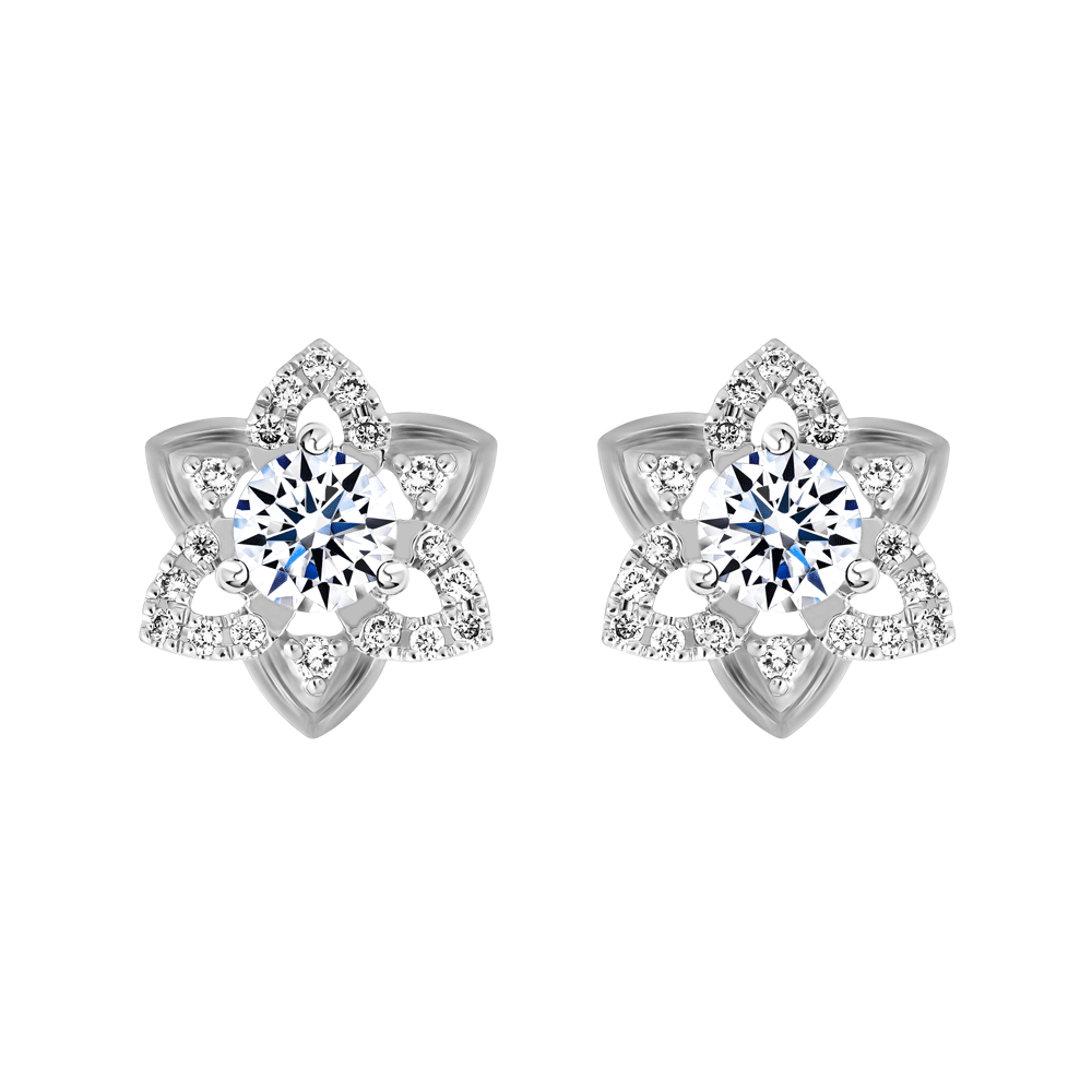 Hoa tai kim cương viên vàng 14K Feritional GIA 2C