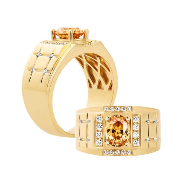 Nhẫn nam đính đá màu Champagne vàng 14K Mathew S.CHA Y