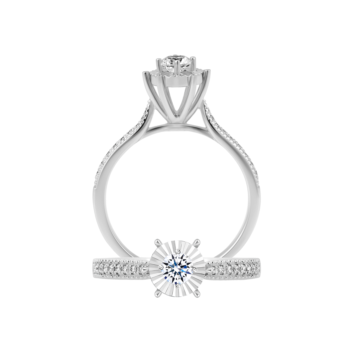 Nhẫn nữ kim cương 8 Hearts & Arrows vàng 14K Harmonica V2 H&A 2C