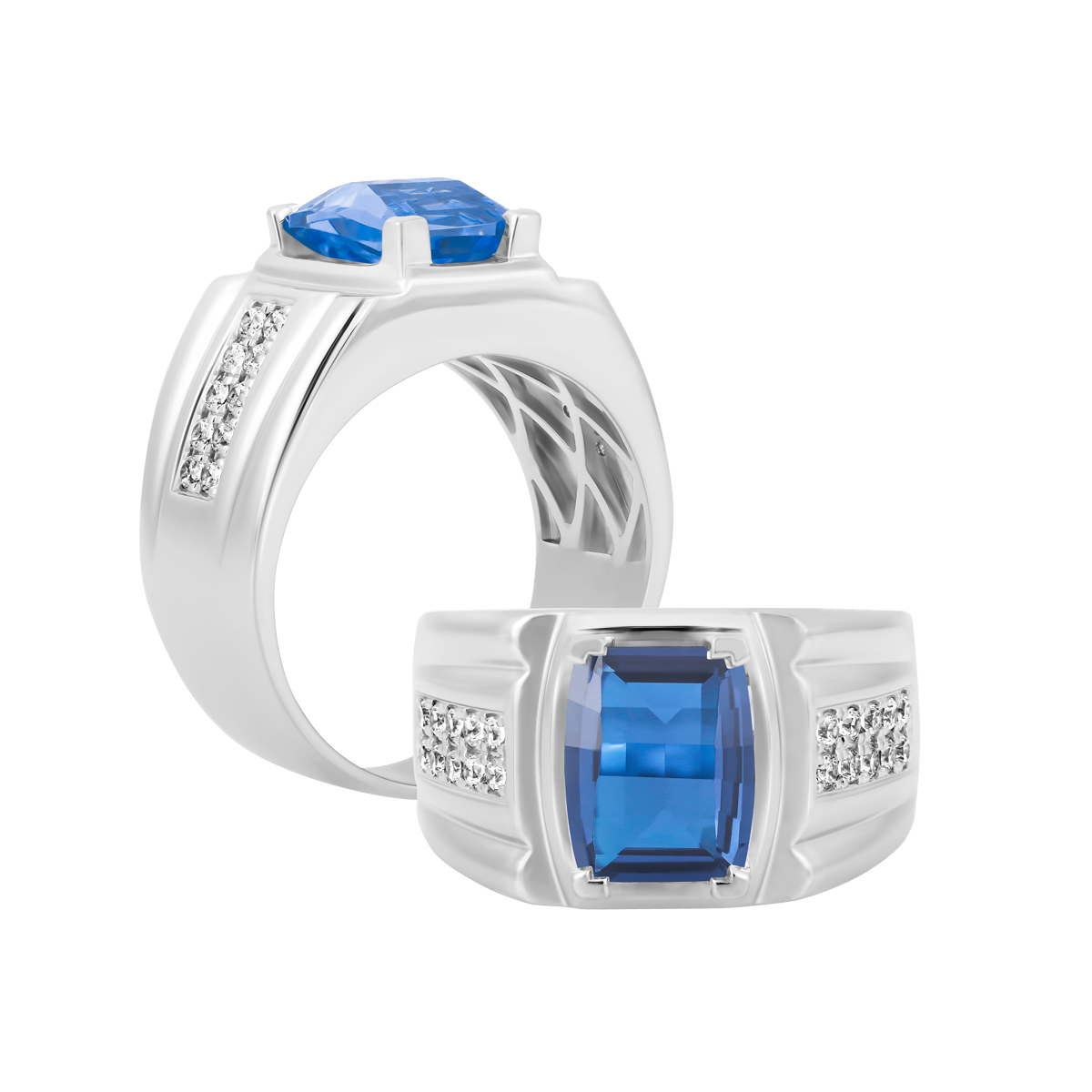 Nhẫn nam đính đá màu Sapphire vàng 10K David S.SAP W