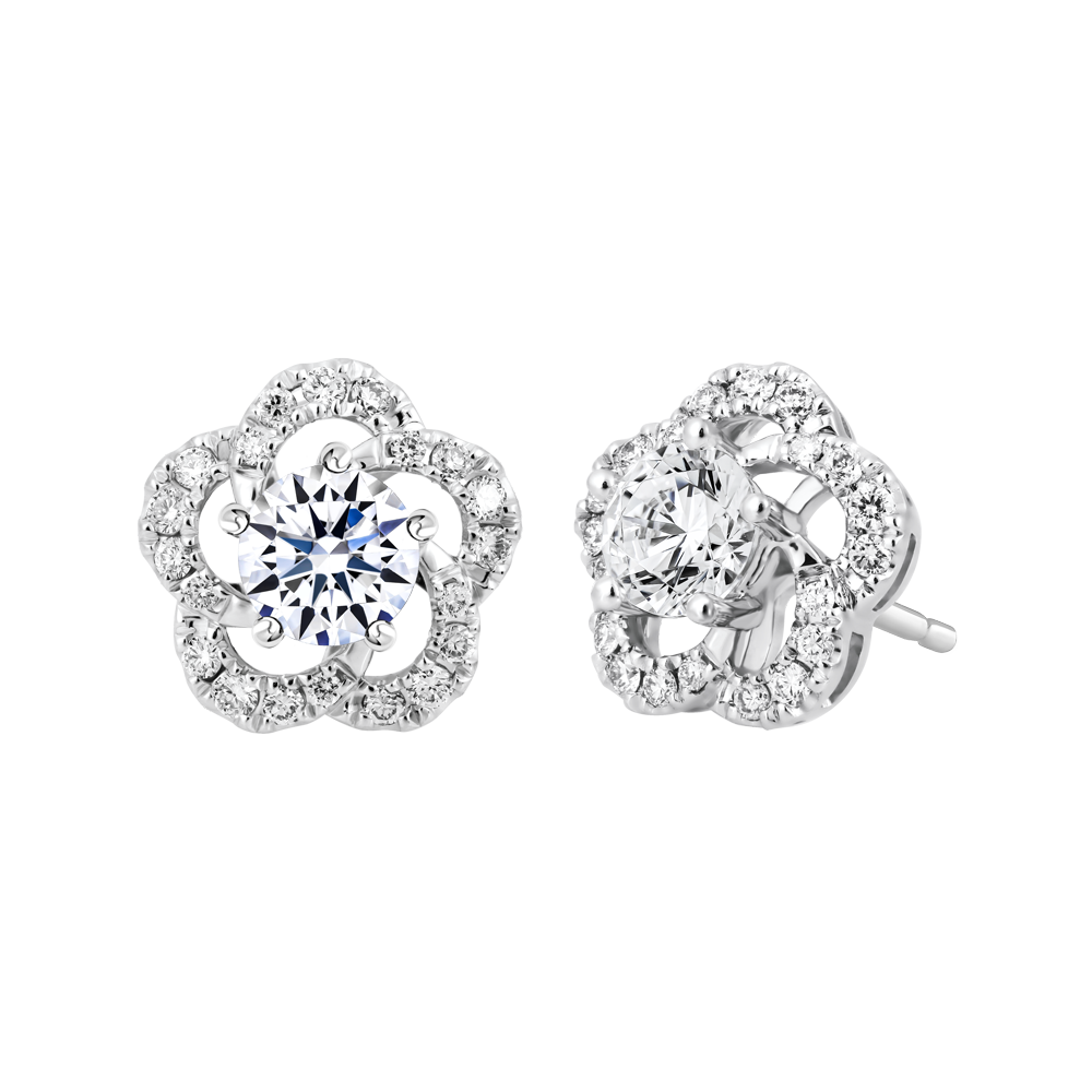 Hoa tai kim cương viên vàng 14K Blooming GIA 3C