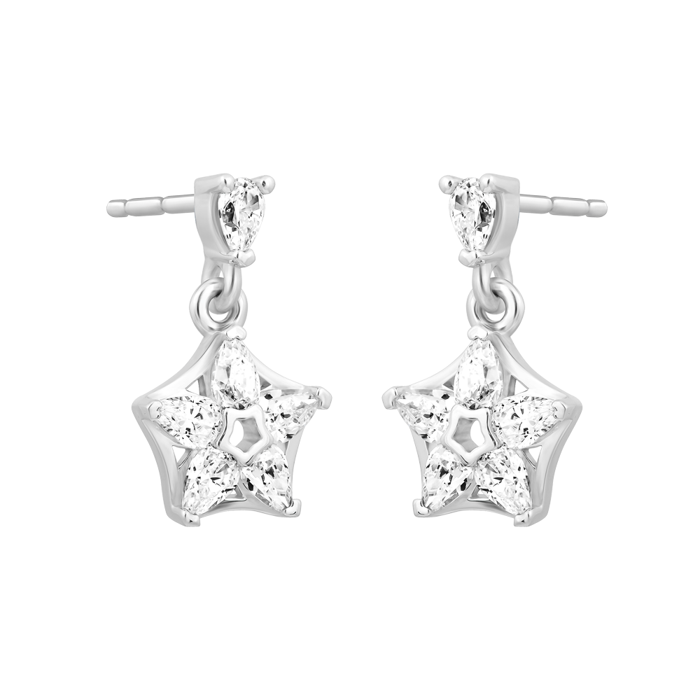 Hoa tai đính đá CZ vàng 14K Starfall