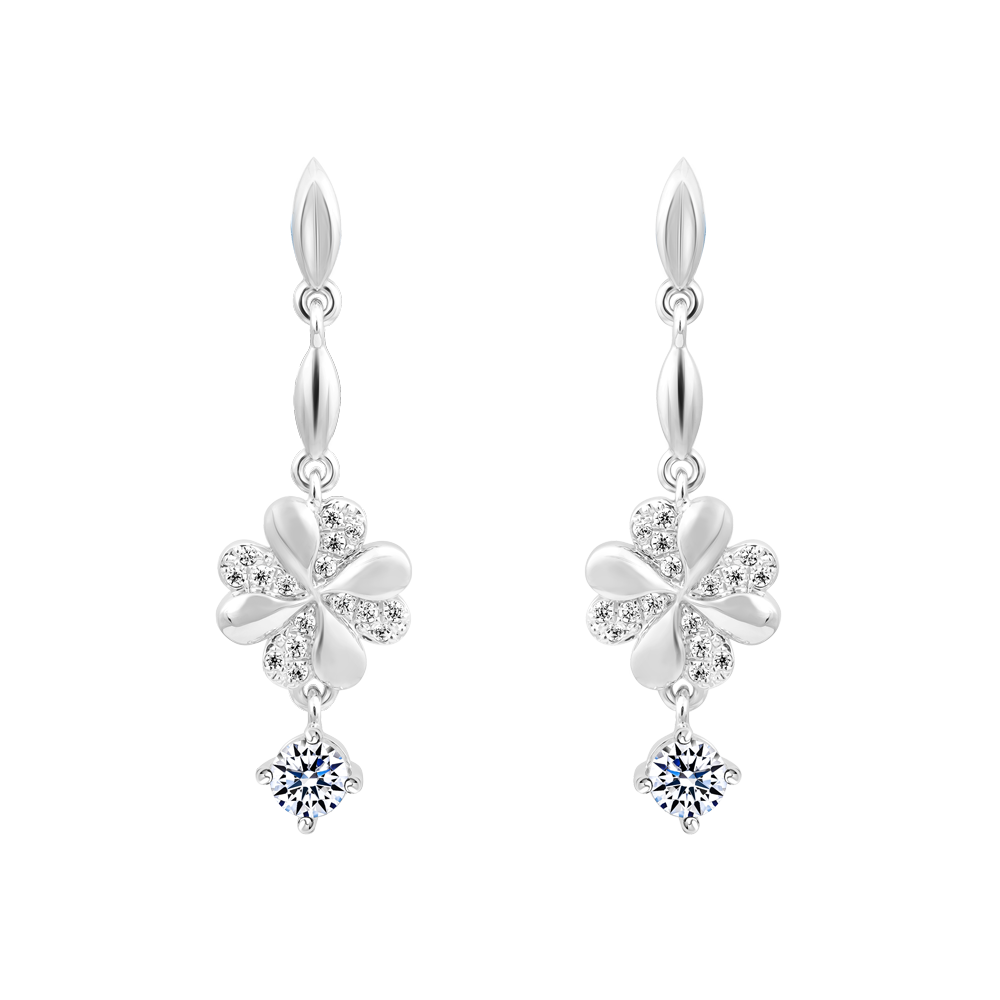 Hoa tai đính đá CZ vàng 10K Luckily