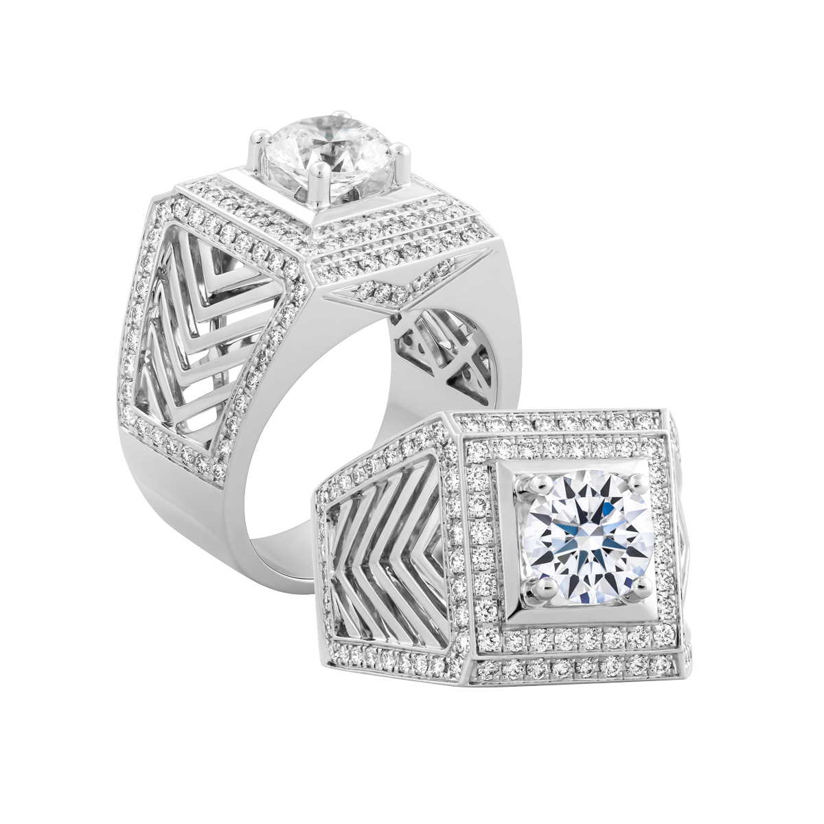 Nhẫn nam kim cương tấm vàng 14K Bugetta 2CT W GVRG0233643